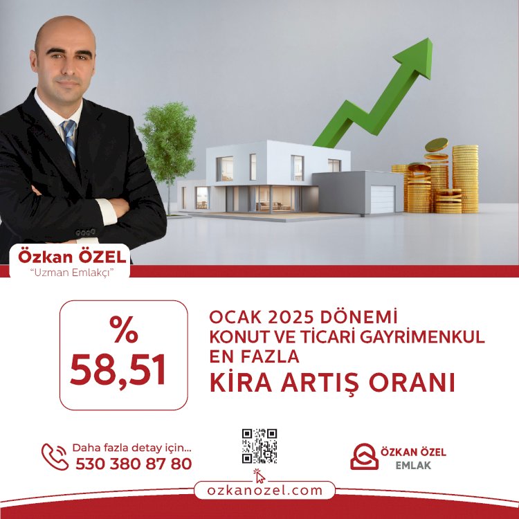 OCAK 2025 DÖNEMİ KONUT VE TİCARİ GAYRİMENKUL EN FAZLA KİRA ARTIŞ ORANI